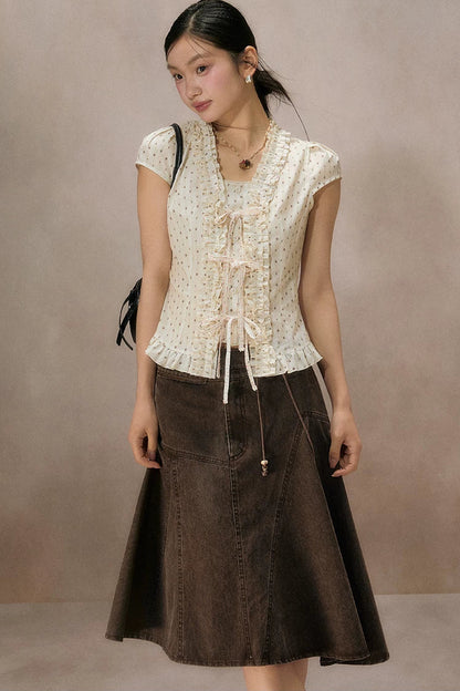 Irregular Denim A-Line Skirt