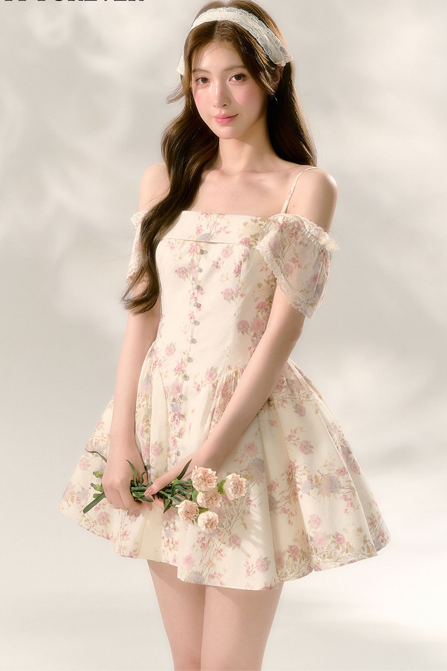 Floral Flutter Sleeve Puffy Dress