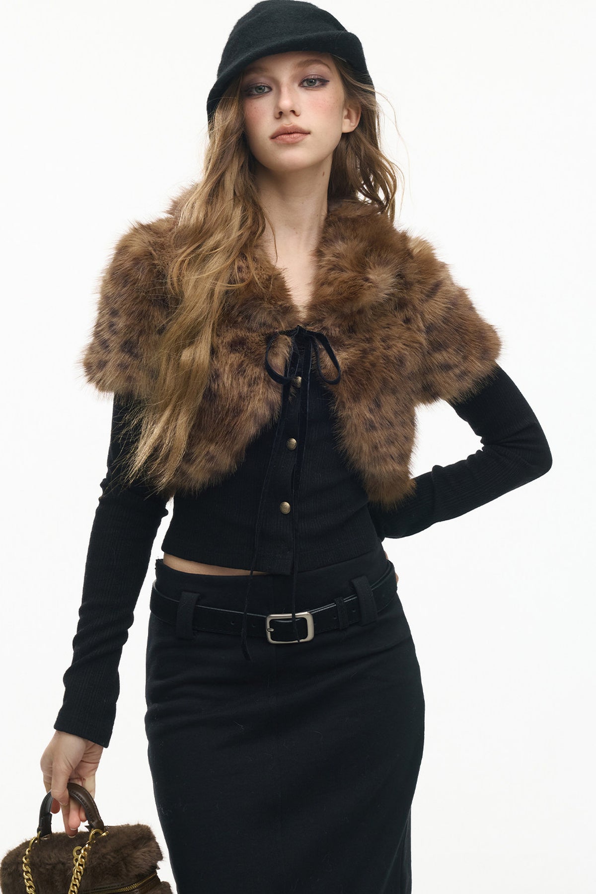 Leopard Fur Shawl Inner Knit Cardigan