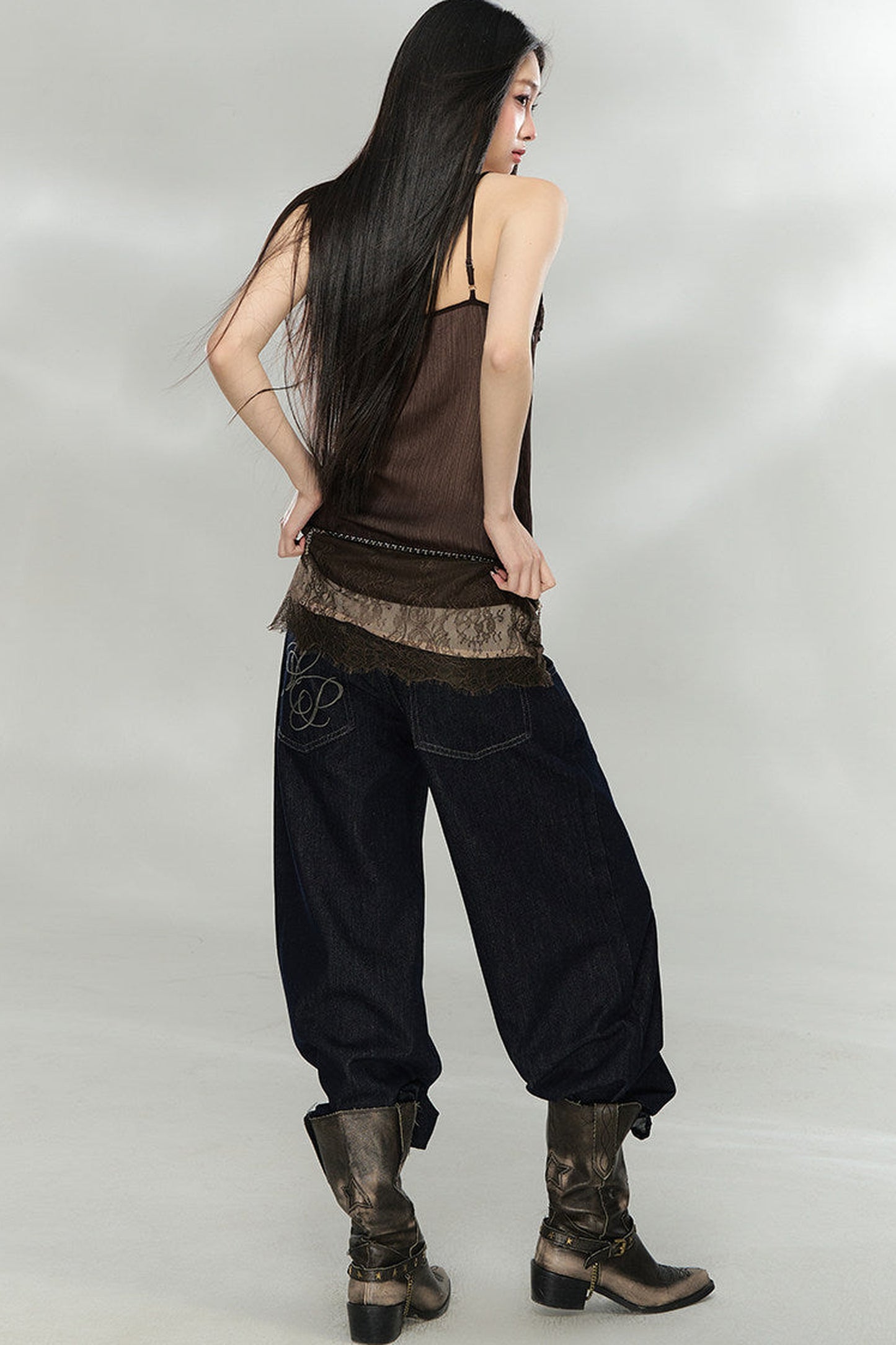 Three-Dimensional Embroidery Denim Pants