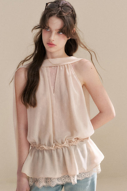 French Chiffon Lace Ribbon Top