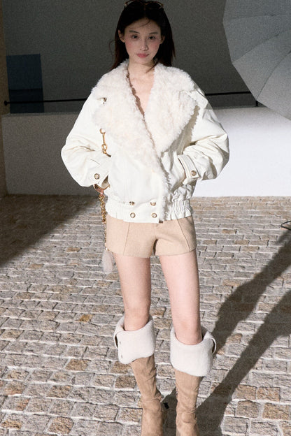 Napoleon Style Curly Fur Lapel Padded Jacket