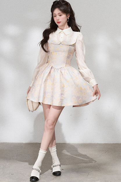 Layered-Look Long-Sleeve Jacquard Dress