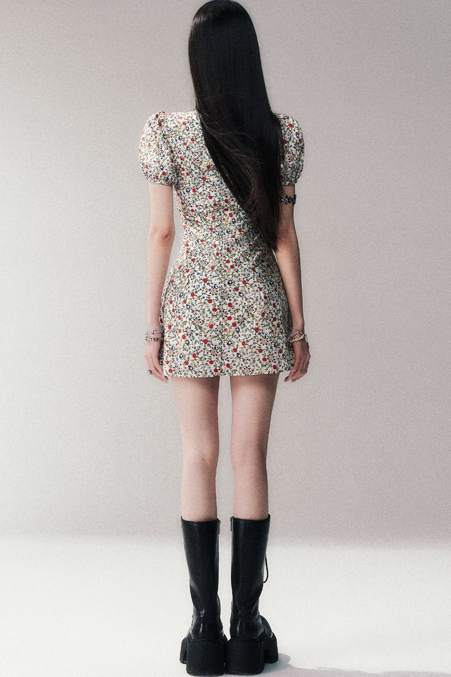 Vintage Floral Puff Sleeve Dress