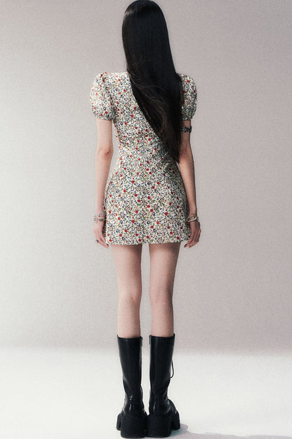 Vintage Floral Puff Sleeve Dress
