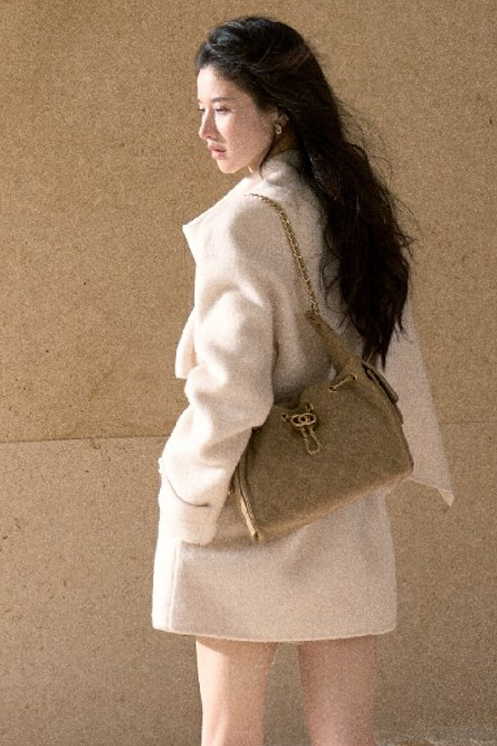 Double-Sided Wool Scarf Collar Coat