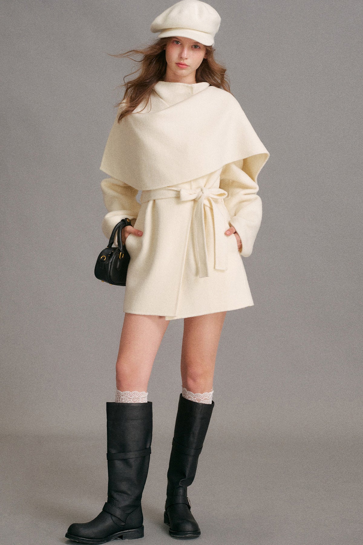 Detachable Cape Collar A-Line Wool Coat