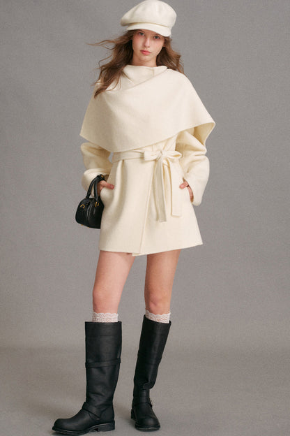 Detachable Cape Collar A-Line Wool Coat