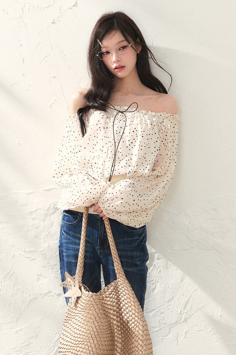 One Shoulder Top and High Waist Flared Jeans Set-Up