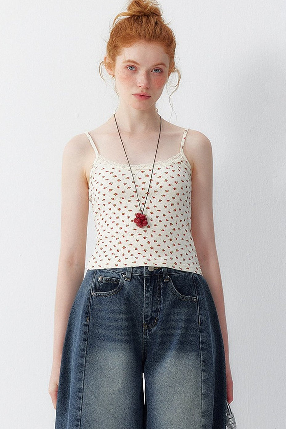 Cherry Print Cotton Lace Camisole