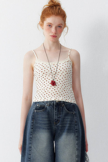 Cherry Print Cotton Lace Camisole