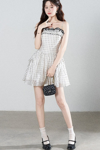 Petite Ruffled Plaid Chiffon Camisole Dress Set-Up