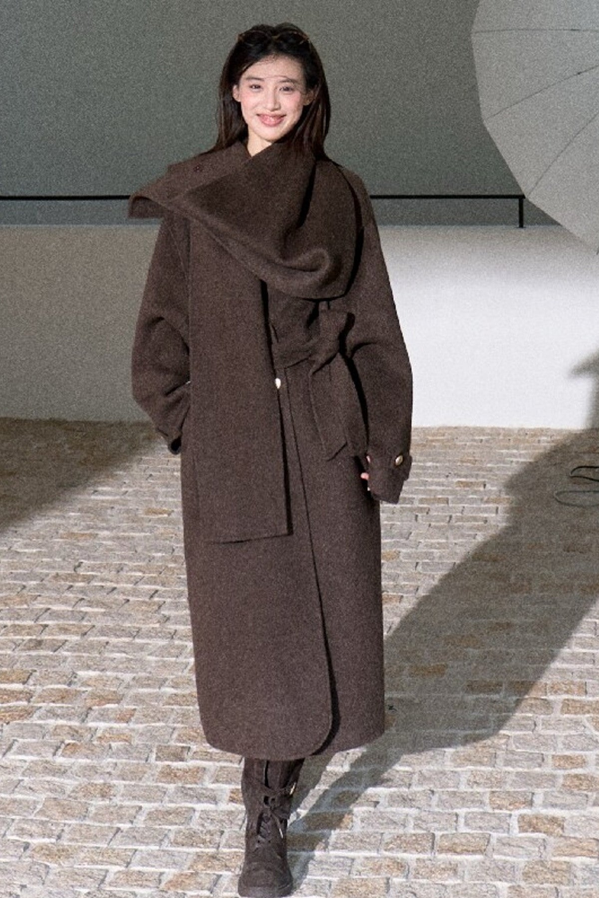 Double-Sided Wool Scarf Collar Coat