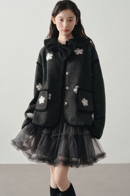 Lockere Wolljacke mit Blumenmuster