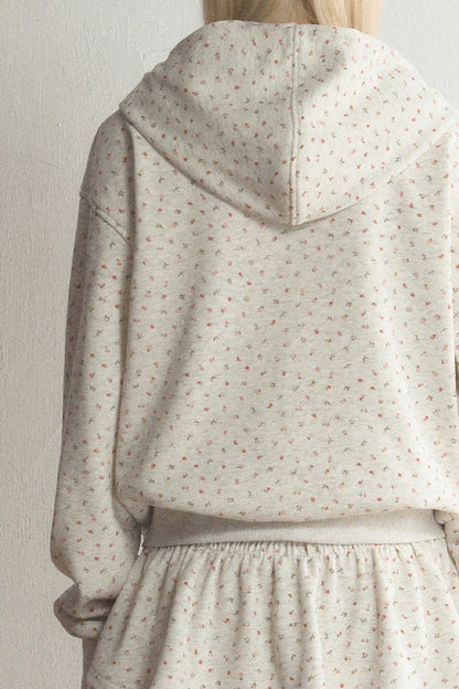 Floral Hooded Cardigan and Skirt Set-Up
