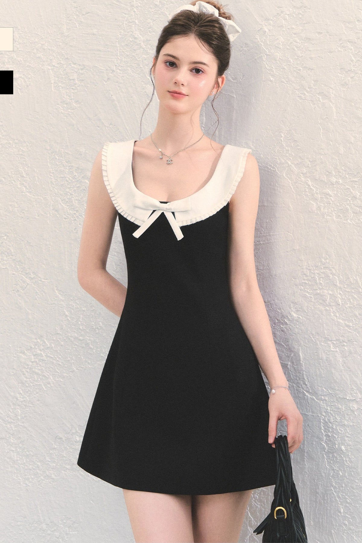 U-Neck Bow Collar Sleeveless Dress