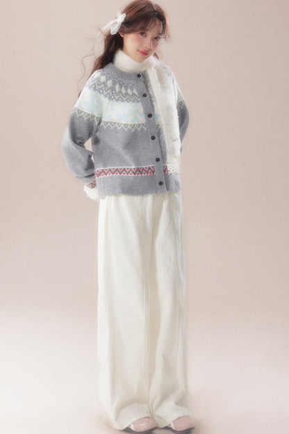 Bowknot Fair Isle Sweater Cardigan