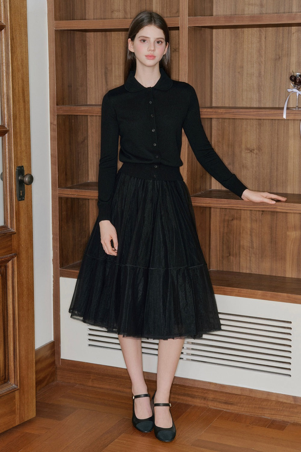 Long Sleeve Doll Collar Knitted Top