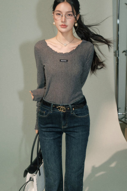 Ruffled Knit Top and Pants Set-Up