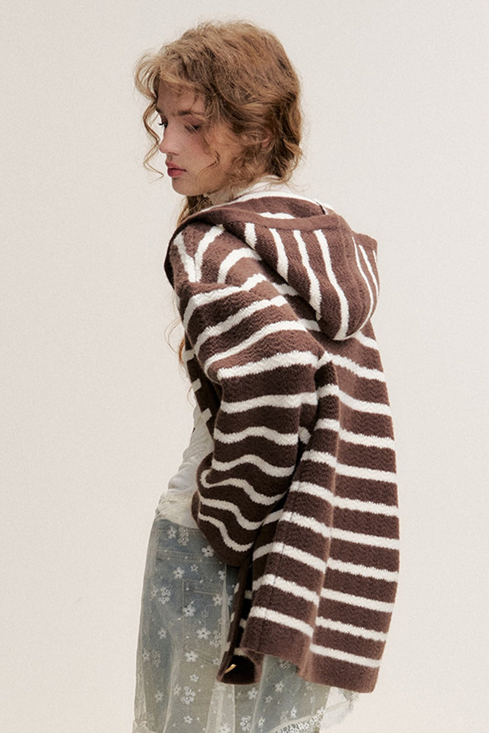 Hooded Striped Knit Cardigan