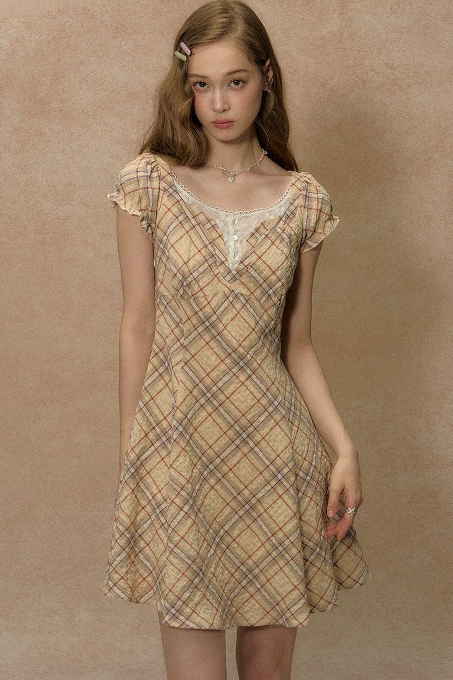 Clear Sky Plaid Lace Dress