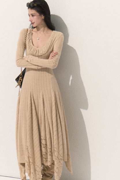 U-Neck Long Sleeve Knit Dress