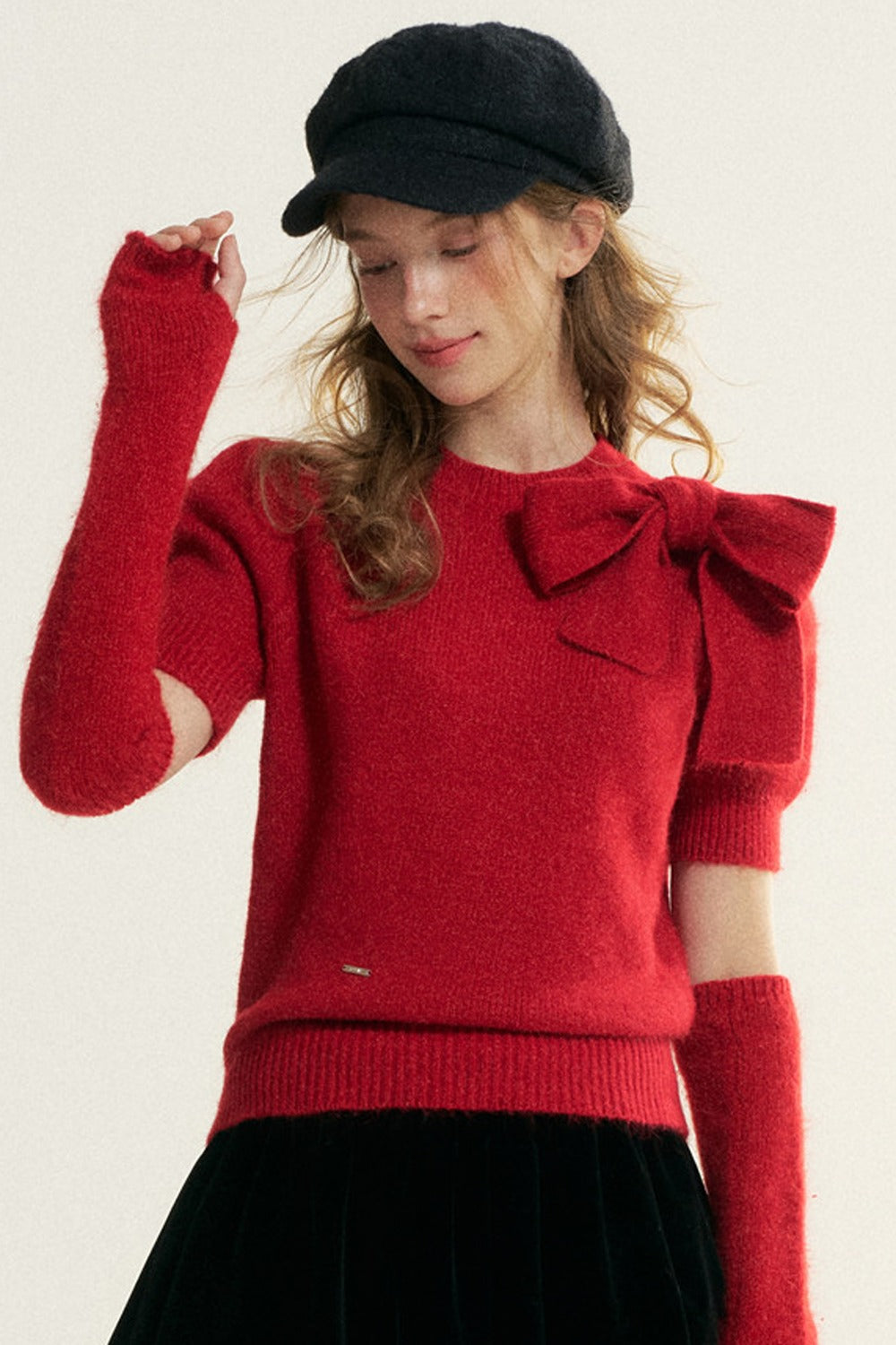 Bowknot Puff Sleeve Knitted Sweater