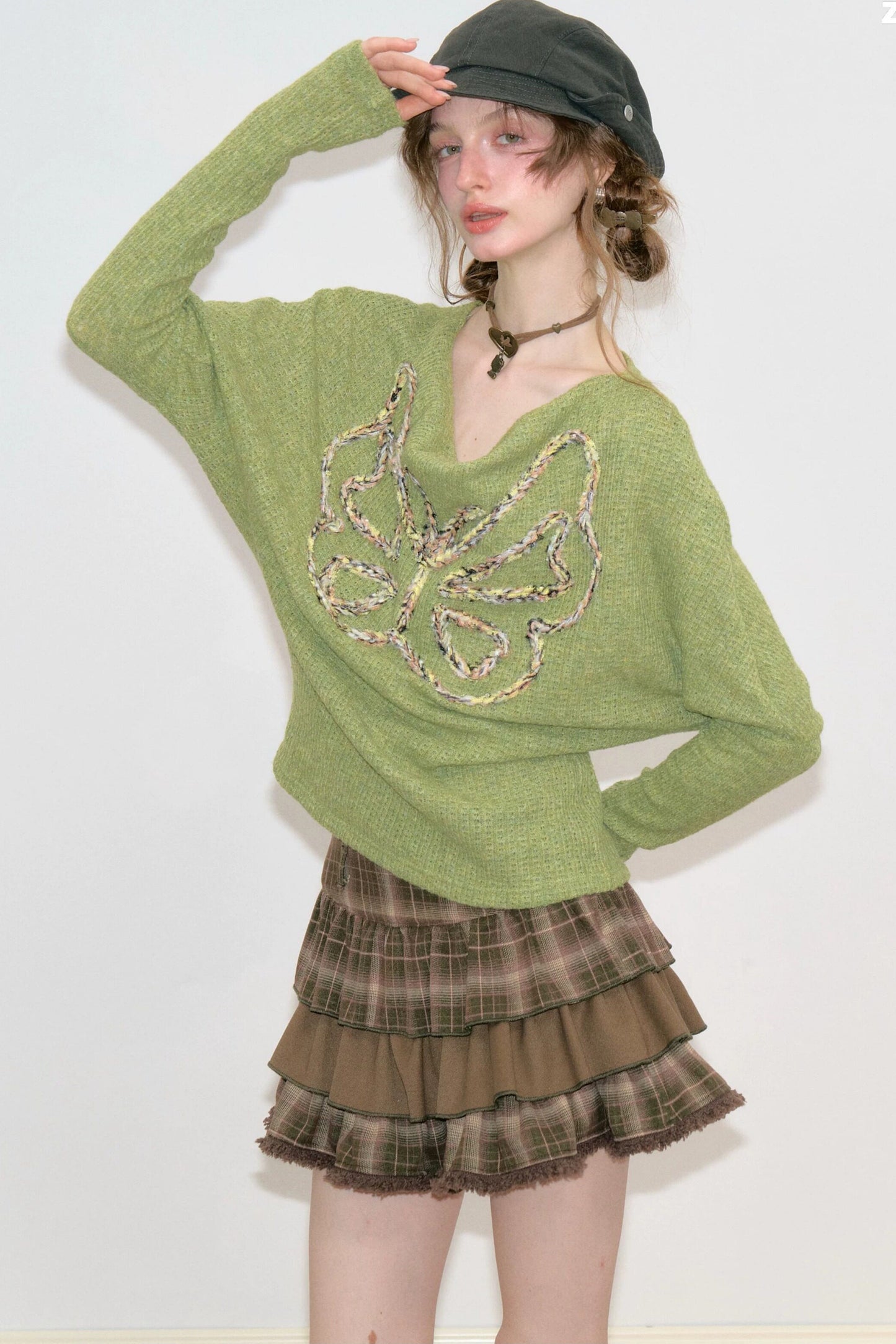 Vintage Butterfly Embroidery Knit Top