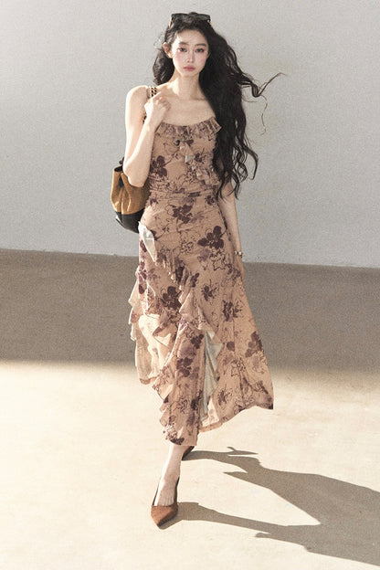 Vestido largo floral de tirantes finos