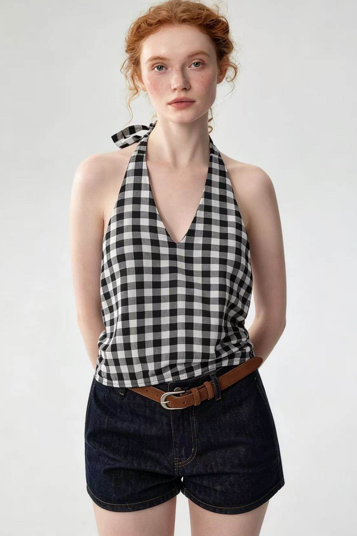 Cotton Plaid Halter Top
