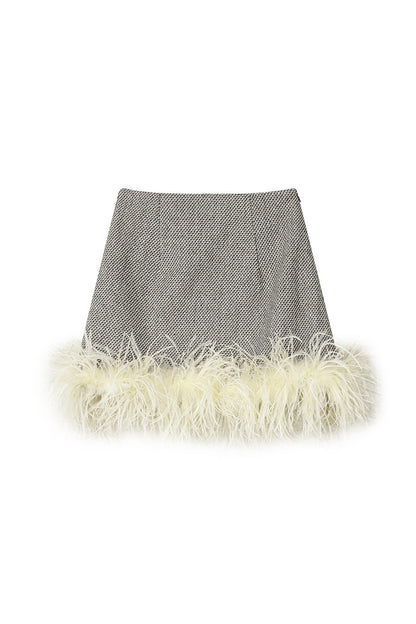 Completo con gilet stile blazer e gonna in lana con ricamo a conchiglia