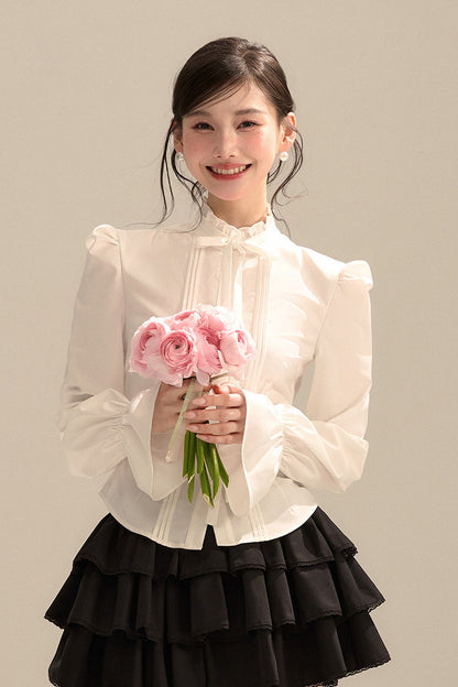 Bow Tie Puff Sleeve Shirt