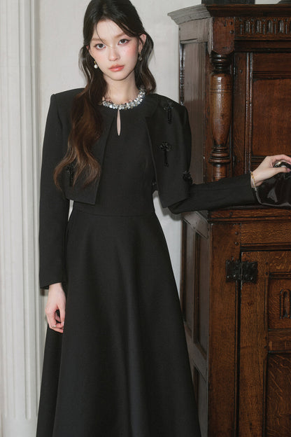 Black Rhinestone Petal Jacket