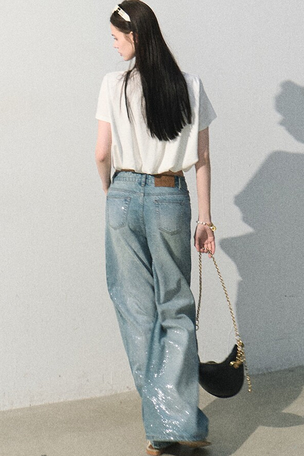 Blusa in lino plissettata a bocciolo