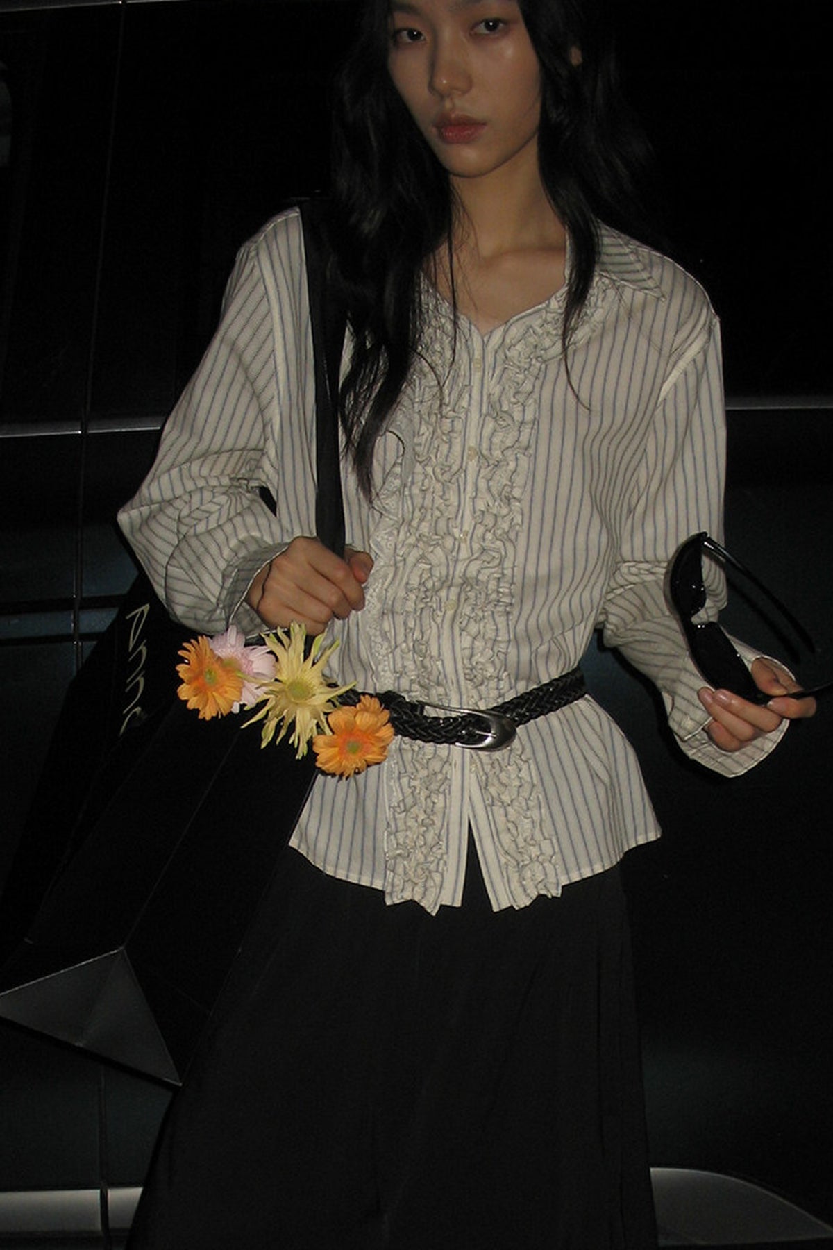 Asymmetrical Lace Jacquard Blouse