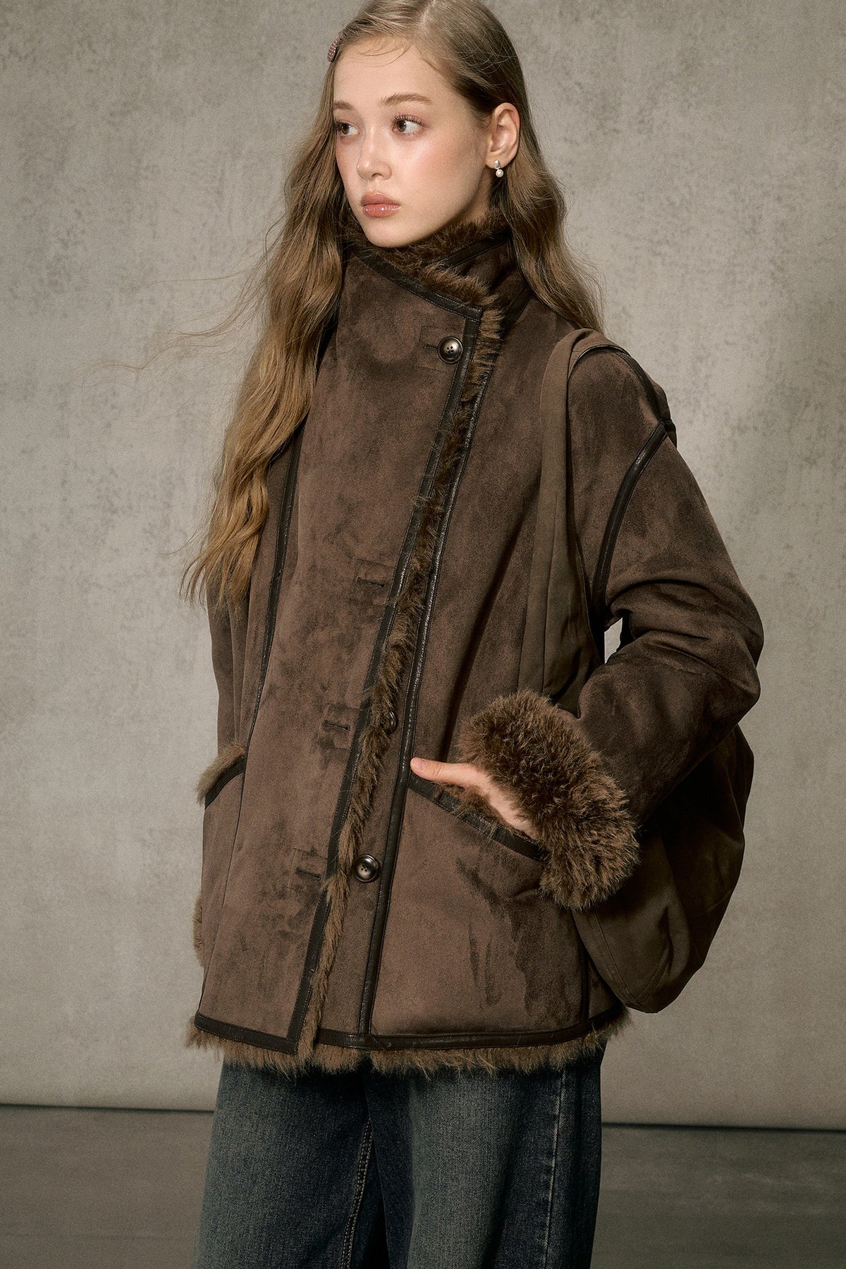 Reversible Faux Suede Fur Jacket