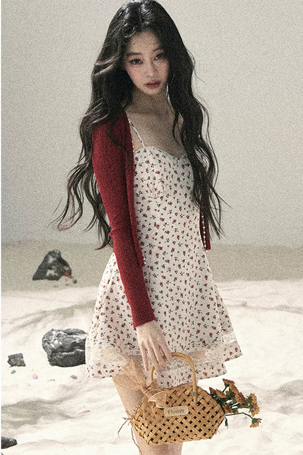 One-Shoulder Rose Lace Dress Set-Up