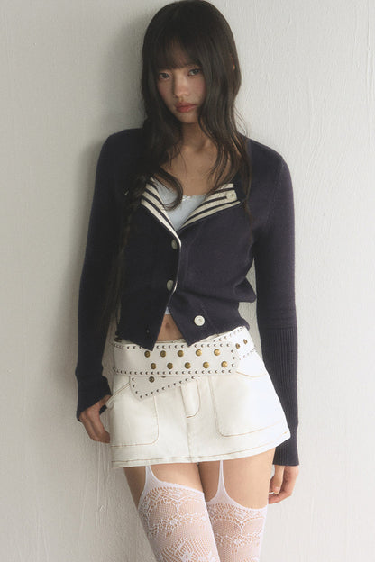 Short Retro Lapel Knitted Cardigan