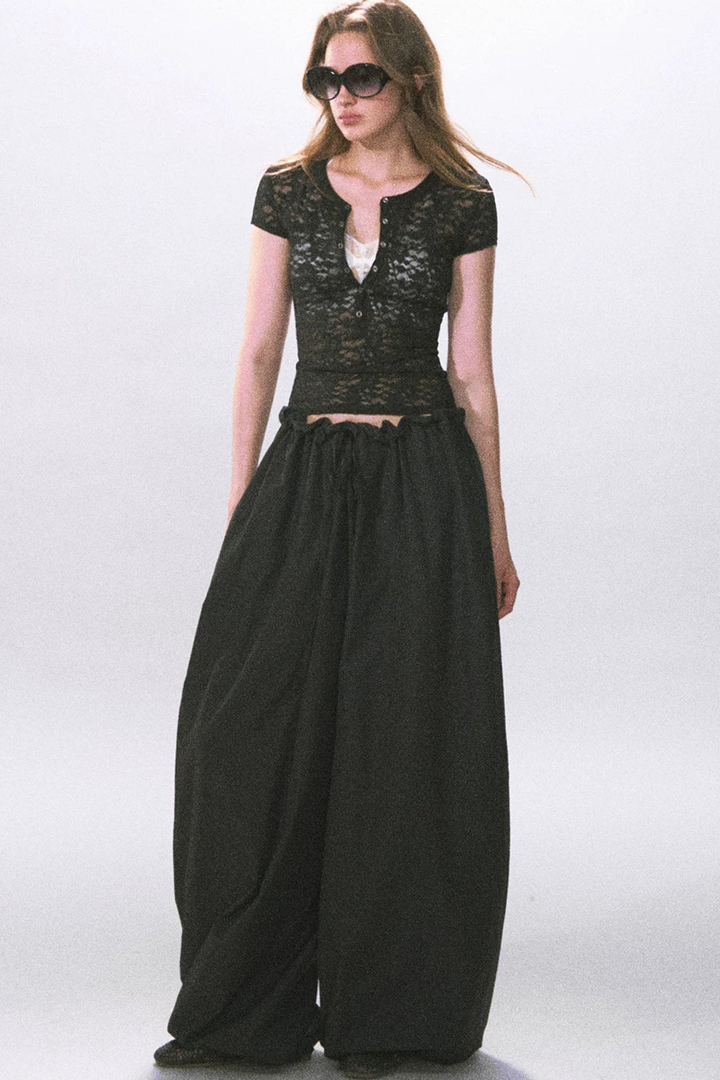Pantalones farol negros fruncidos