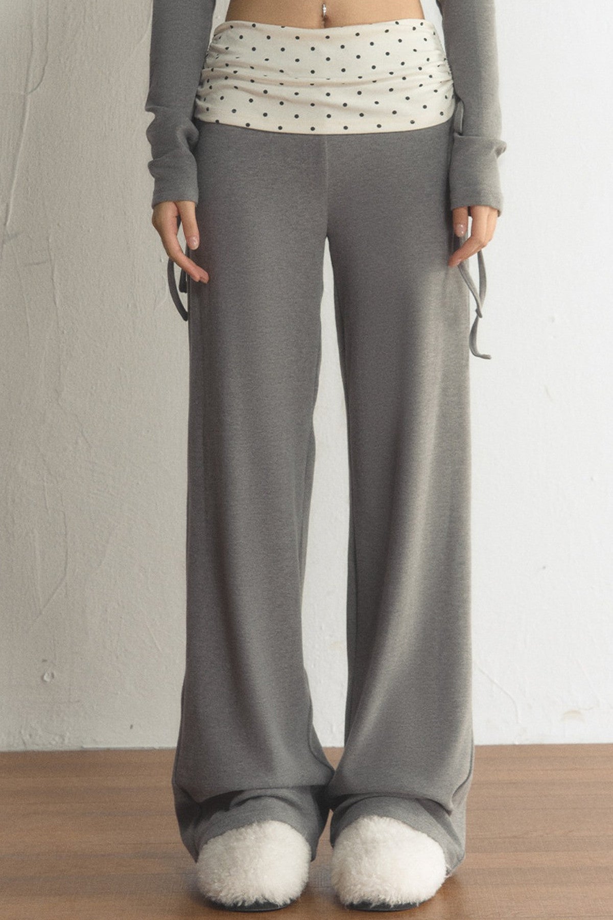 Polka Dot Waist Wide-Leg Pants