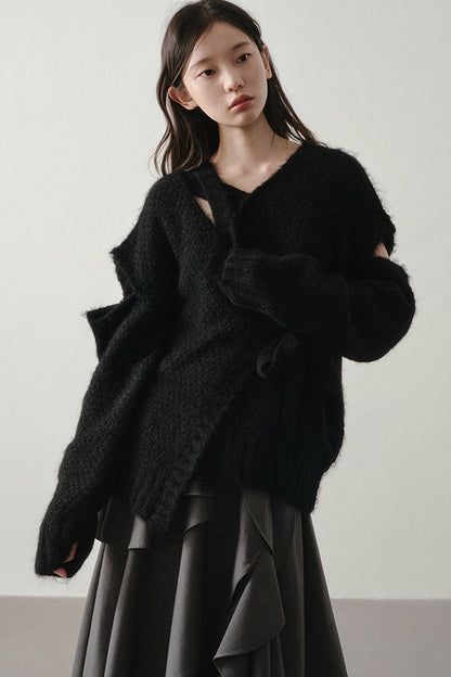 V-Neck Tie-Up Knit Sweater