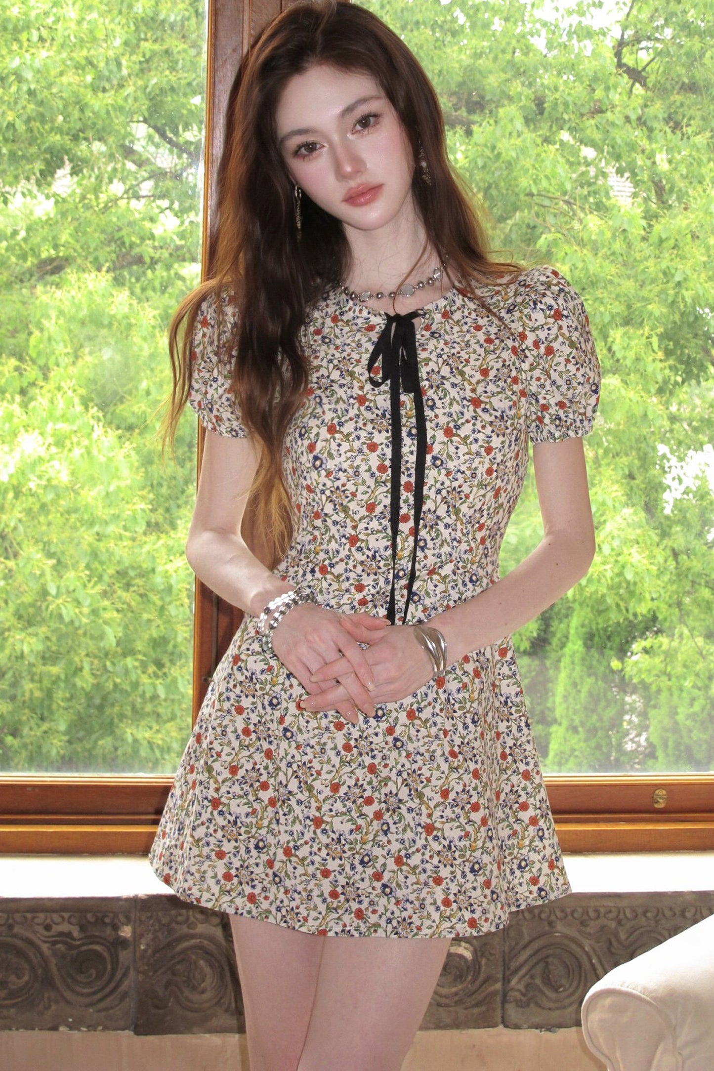 Vintage Floral Puff Sleeve Dress