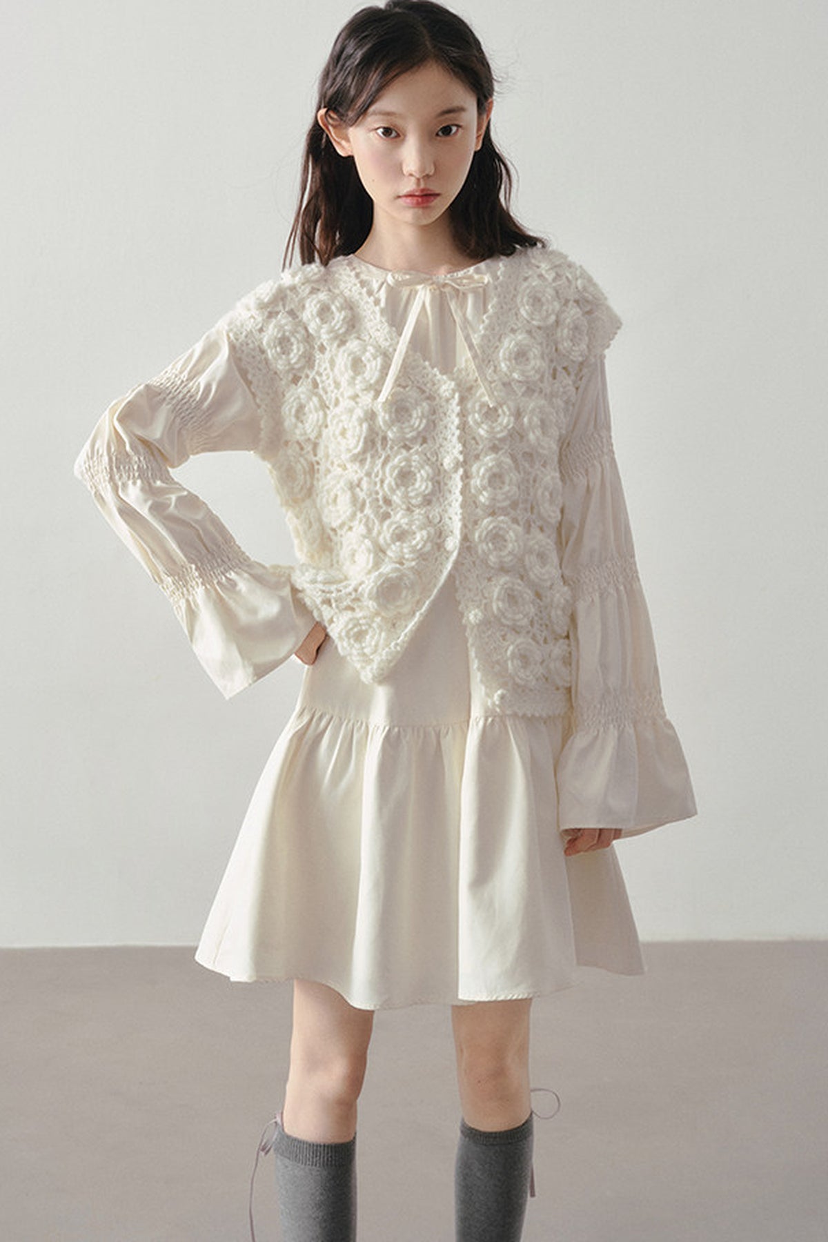 3D Floral Crochet Layered Vest