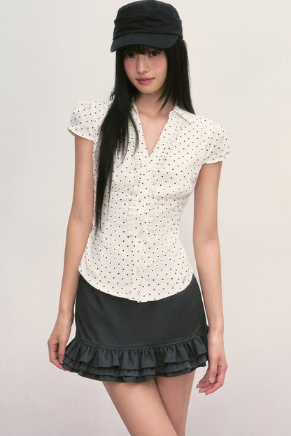 Französische Puffärmelbluse mit Polka-Dots