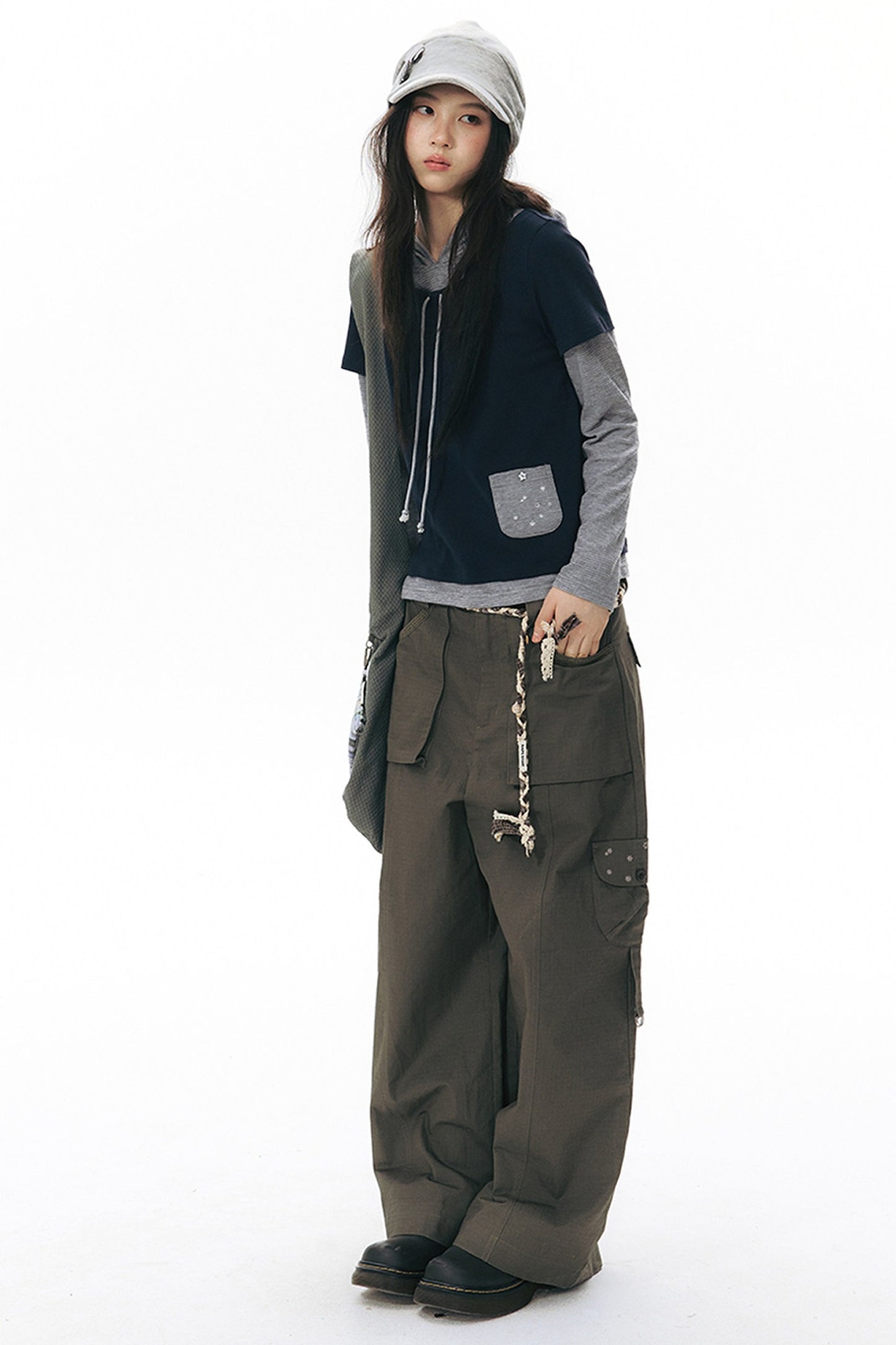 Layered-Look Hooded Long-Sleeve Top