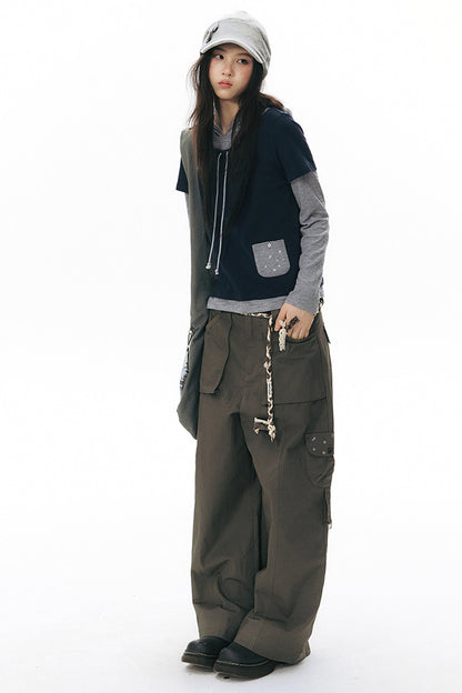 Layered-Look Hooded Long-Sleeve Top