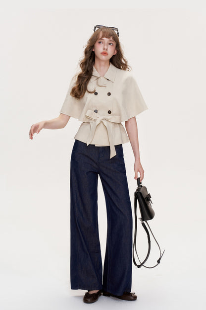 Lyocell Double-Breasted Cape Coat