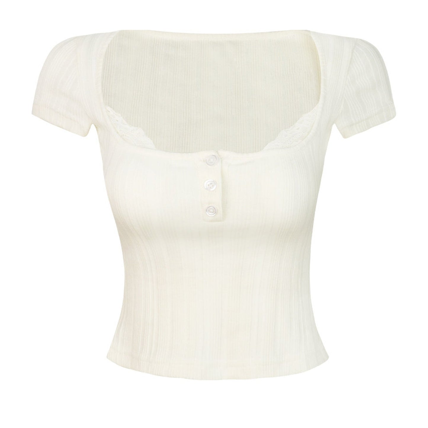 Square Neck Lace Ribbed Crop Top