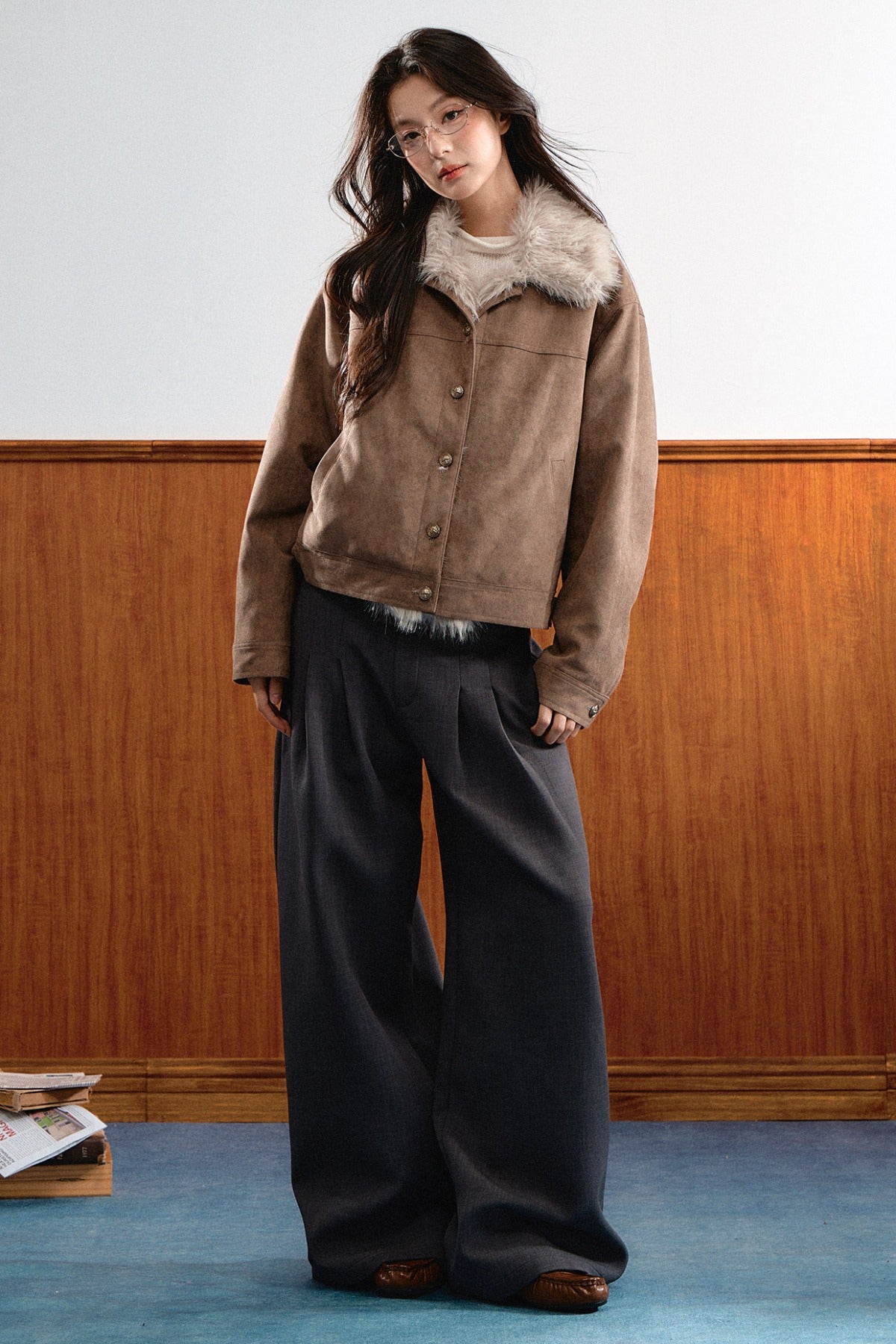 Khaki Brown Short Fur Coat