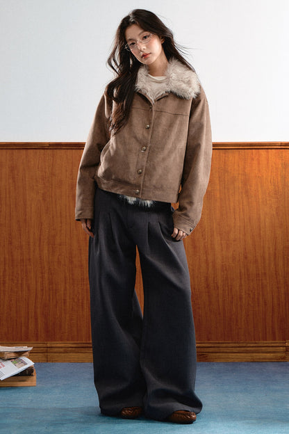 Khaki Brown Short Fur Coat